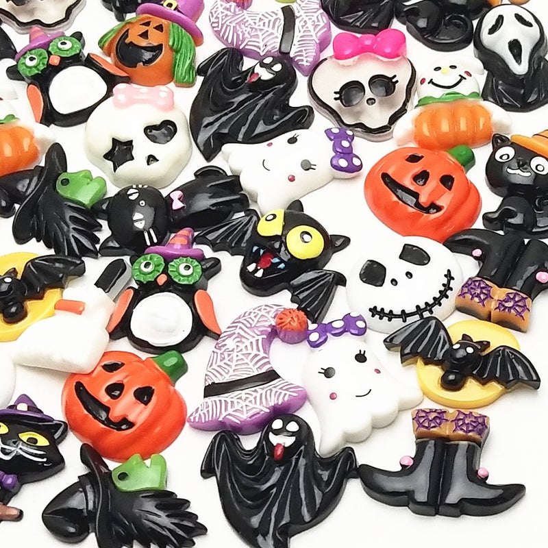 Dandan DIY 20/50/100pcs Mix Lots Halloween Pumpkin Skeleton Owl Bat Cat Resin Flatback Button Art Album Flatback Scrapbooking Embellishments DIY Decoration Scrapbooking Craft Accessory (20) - Image 1